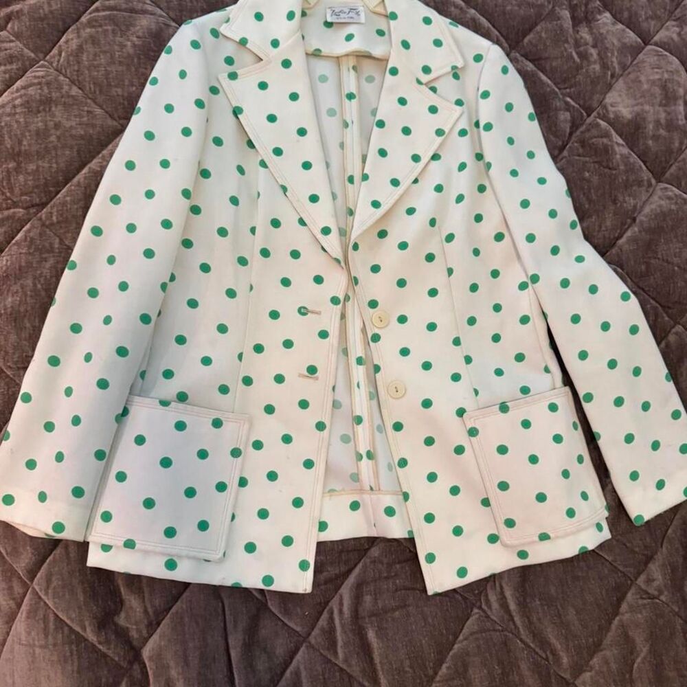 Vintage Leslie Fay Original Green Polka Dot Blazer Jacket 80s
